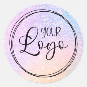 Pastel Peach Blue Holographic Gradient Logo Classic Round Sticker