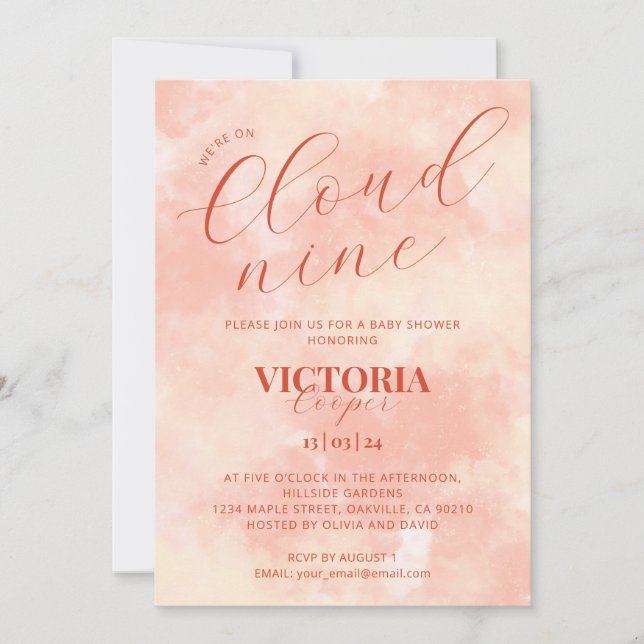 Pastel Peach Colour Cloud Nine Baby Shower  Invitation (Front)