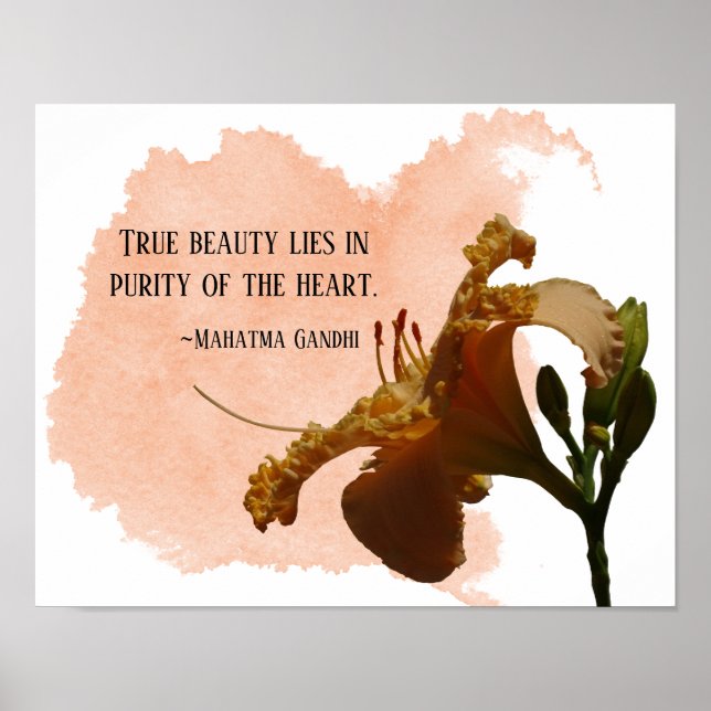 Pastel Peach Daylily True Beauty Gandhi Quote Poster (Front)