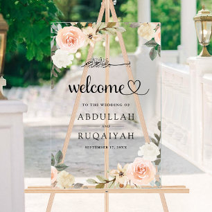 Pastel Peach Floral Muslim Wedding Welcome Acrylic Sign