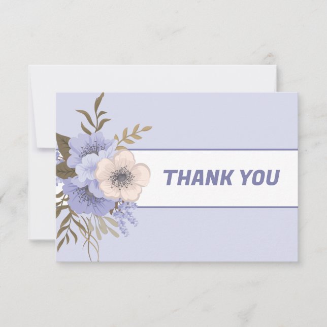 Pastel Peach Floral Violet Five Petal Wild Roses Thank You Card (Front)