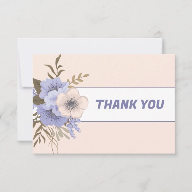Pastel Peach Floral Violet Five Petal Wild Roses Thank You Card (Front)