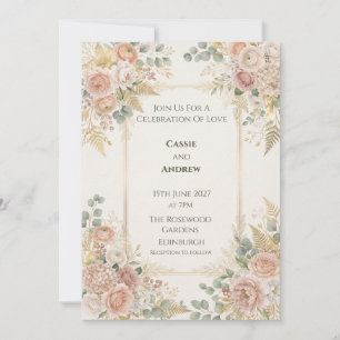 Pastel Peach Floral Wedding Invitation