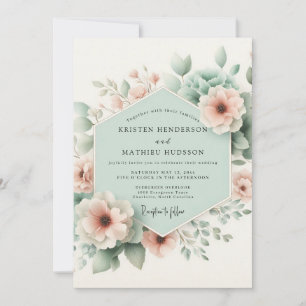 Pastel Peach Floral Whimsy Wedding Invitation