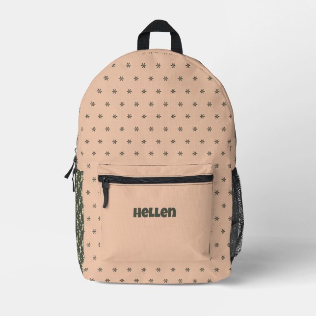 pastel peach geometric patterns printed backpack (Front)