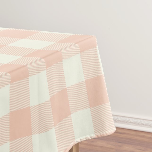 Pastel Peach Gingham Buffalo Check Plaid Pattern   Tablecloth (In Situ)