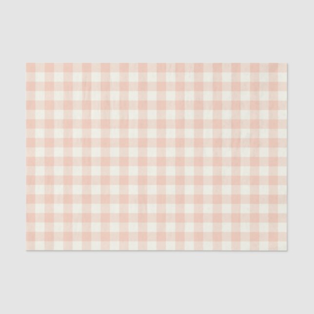 Pastel Peach Gingham Buffalo Check Plaid Pattern   Tissue Paper (Front)