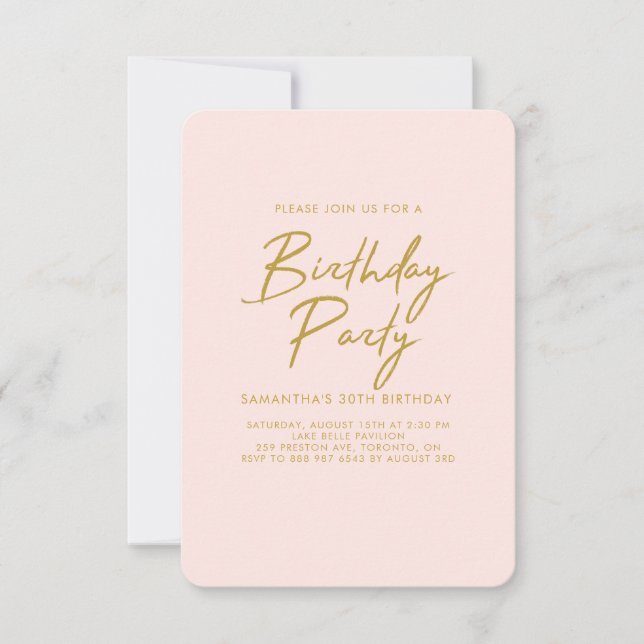 Pastel Peach Golden Birthday Party Invitation (Front)
