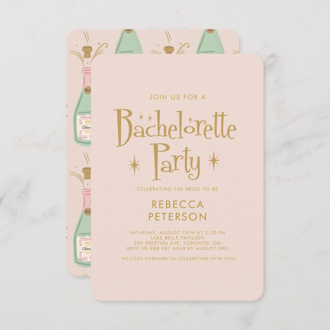 Pastel Peach Golden Champagne Bachelorette Party  Invitation (Creator Uploaded)