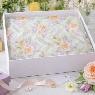 Pastel Peach Lavender Floral Sage Chevron Birthday Tissue Paper
