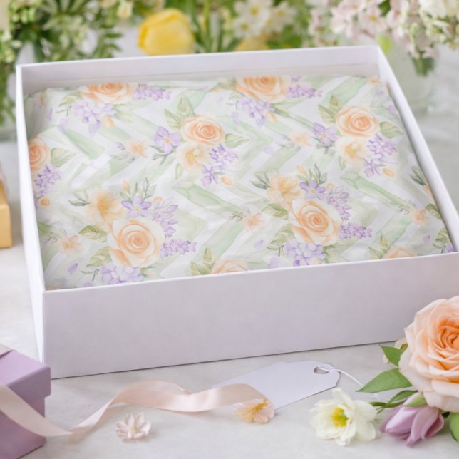 Pastel Peach Lavender Floral Sage Chevron Birthday Tissue Paper (Creator Uploaded)