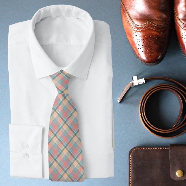 Pastel Peach Mint Tartan Wedding Pattern Tie (Creator Uploaded)