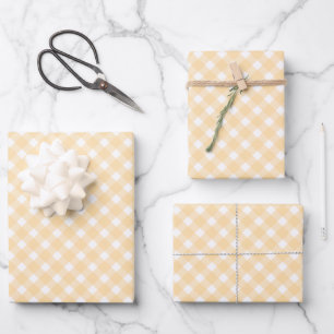 Pastel Peach Orange Gingham Check Plaid Pattern Wrapping Paper Sheet