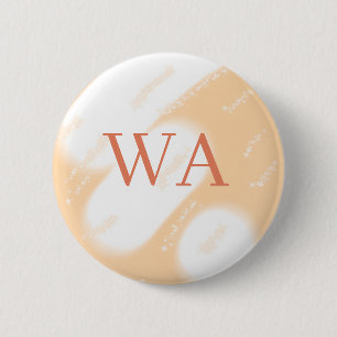 Pastel peach orange white monogram retro bold name 6 cm round badge