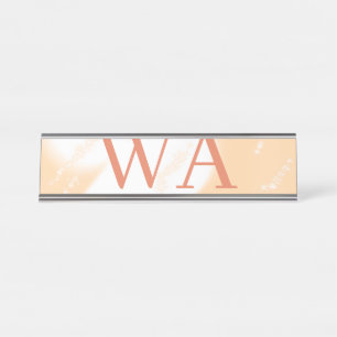 Pastel peach orange white monogram retro bold name desk name plate