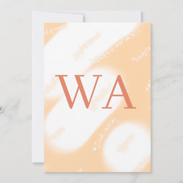 Pastel peach orange white monogram retro bold name invitation (Front)