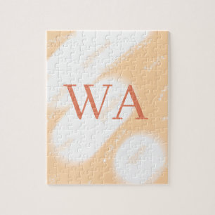 Pastel peach orange white monogram retro bold name jigsaw puzzle
