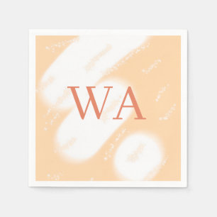 Pastel peach orange white monogram retro bold name napkin