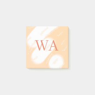 Pastel peach orange white monogram retro bold name post-it notes