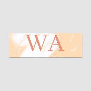 Pastel peach orange white monogram retro bold name tag