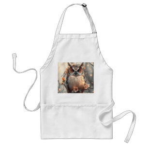 Pastel Peach Owl with Flowers and Twigs Standard Apron