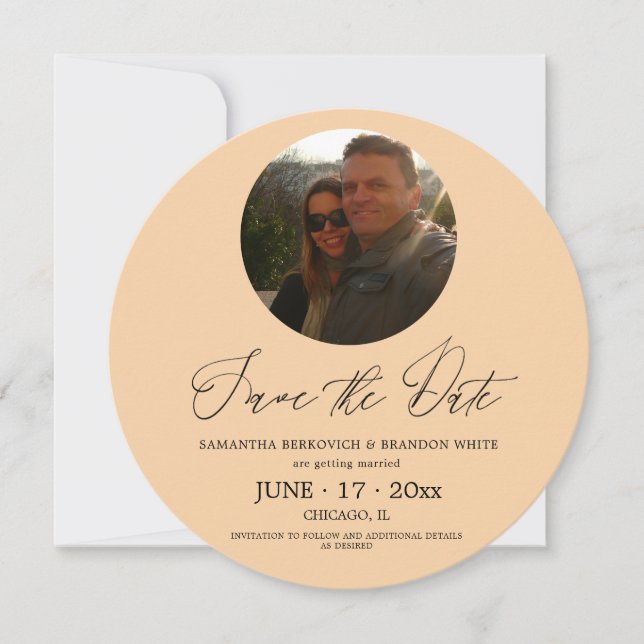 Pastel Peach Photo Save the date Round Invitation (Front)