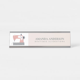 PASTEL PEACH PINK BLUSH GREY SEWING MACHINE TAILOR DESK NAME PLATE