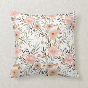 Pastel Peach Pink Olive Watercolor Floral Pattern Cushion