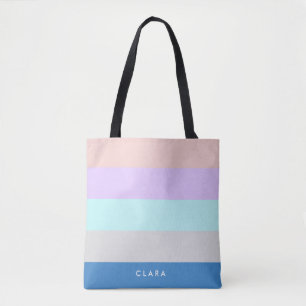 pastel peach purple mint grey blue colour block tote bag