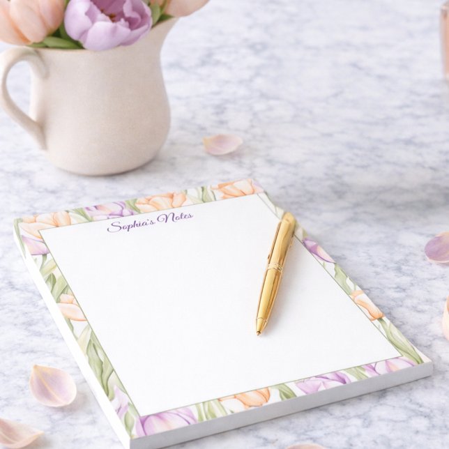 Pastel Peach Purple Spring Floral Name Notepad (Creator Uploaded)