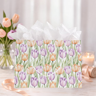 Pastel Peach Purple Tulips Spring Floral Gift Bag