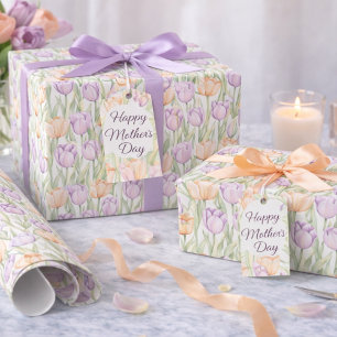 Pastel Peach Purple Tulips Spring Floral Wrapping Paper