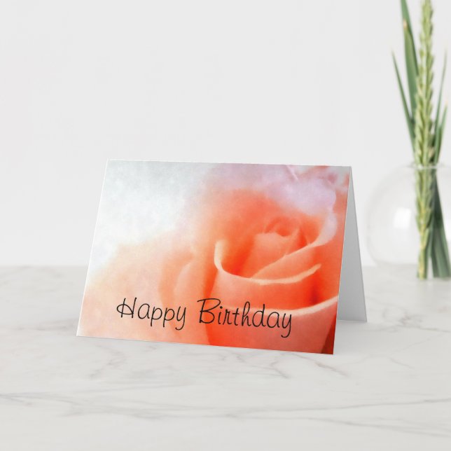 Pastel Peach Rose Birthday Card (Front)