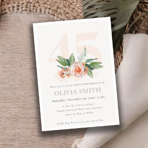 Pastel Peach Rose Floral Bunch 45 Birthday Invite