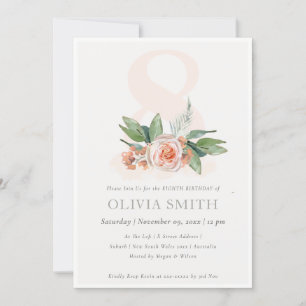 Pastel Peach Rose Floral Bunch 8th Birthday Invite