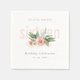 Pastel Peach Rose Floral Bunch Any age Birthday Napkin