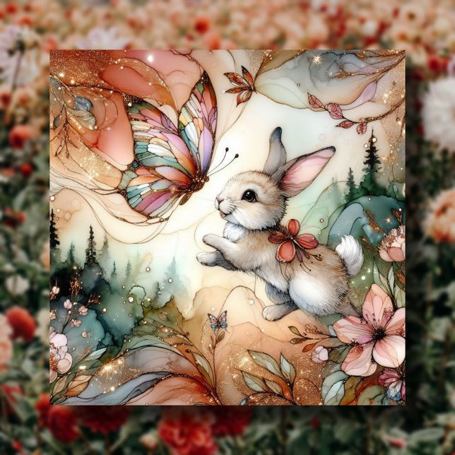 Pastel Peach Stained Glass Spring Bunny Easter Holiday Card (Creator Uploaded)