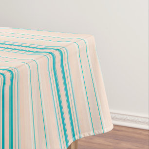 Pastel Peach & Teal Stripes beige Tablecloth
