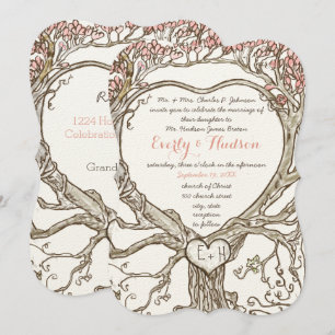 Pastel Peachy Coral Blush Pink Boho Heart Shaped Invitation