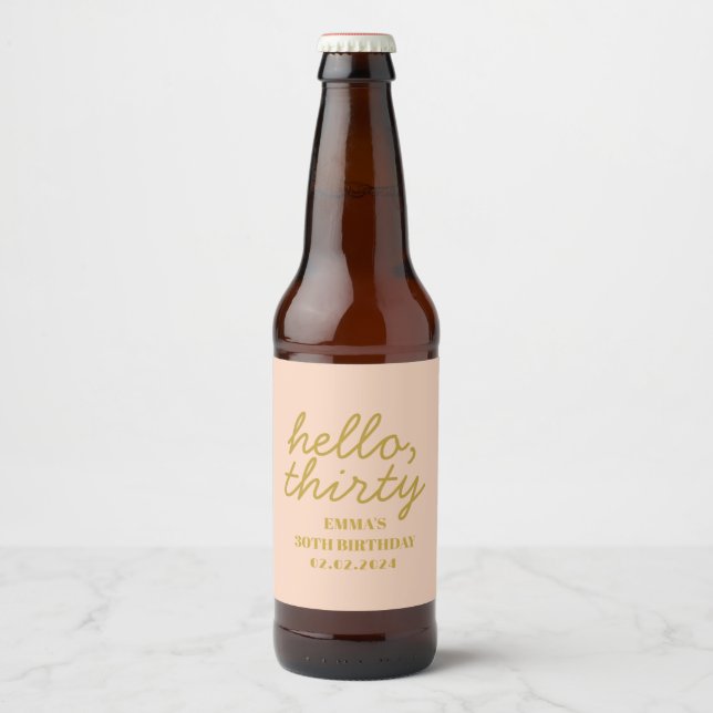Pastel Peachy Hello Thirty Birthday  Favour Box Beer Bottle Label (Front)