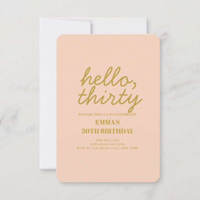 Pastel Peachy Hello Thirty Birthday invitation (Front)
