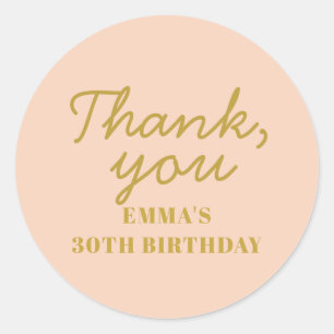 Pastel Peachy Hello Thirty Birthday Square Sticke Classic Round Sticker