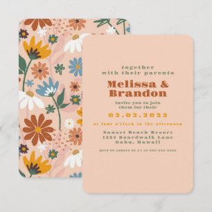 Pastel Peachy Retro 70s Wedding Invitation