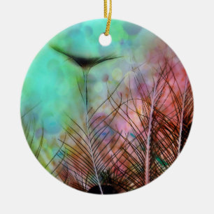 Pastel Peacock Feathers Ceramic Tree Decoration