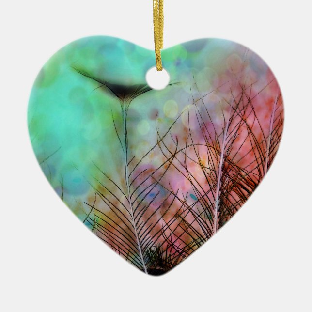 Pastel Peacock Feathers Ceramic Tree Decoration (Front)