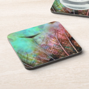Pastel Peacock Feathers Coaster