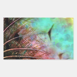 Pastel Peacock Feathers Rectangular Sticker