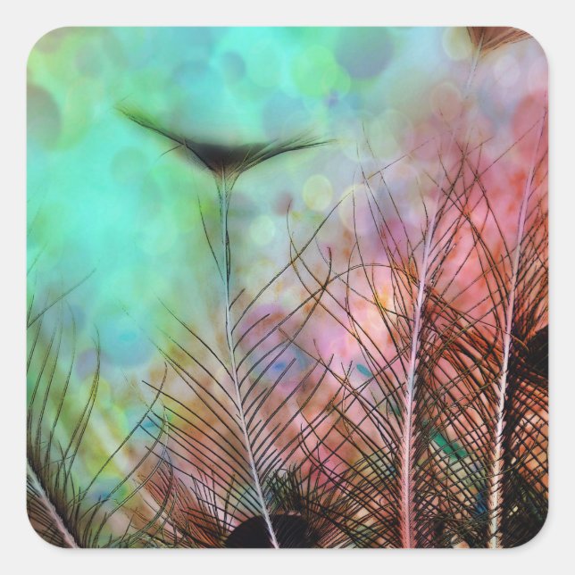 Pastel Peacock Feathers Square Sticker (Front)