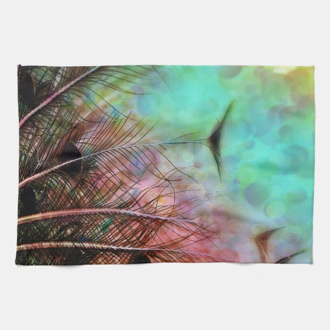 Pastel Peacock Feathers Tea Towel (Horizontal)
