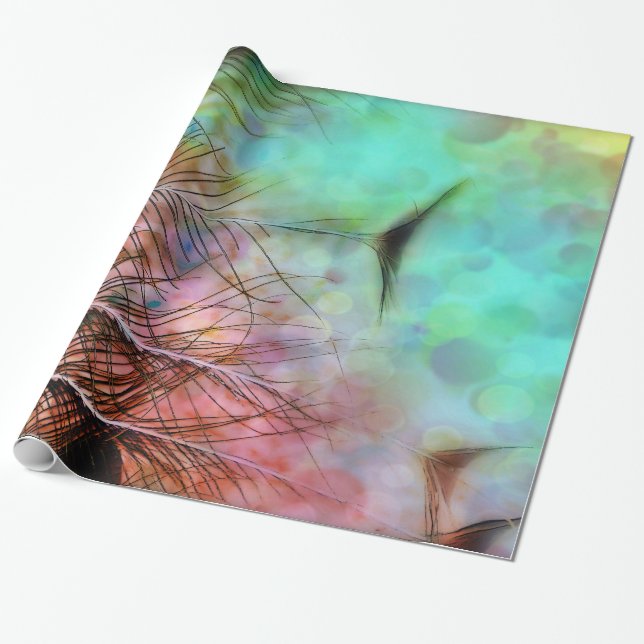 Pastel Peacock Feathers Wrapping Paper (Unrolled)